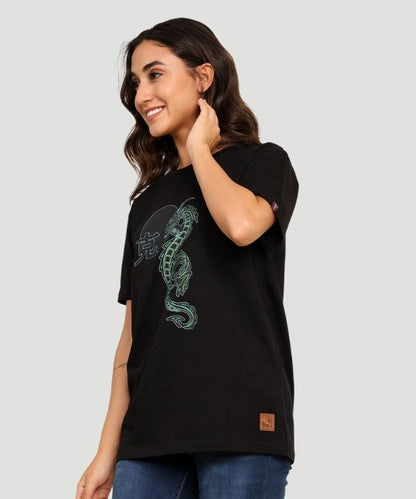 Women's Black Graphic Print Half Sleeves Oversized Fit T-Shirt