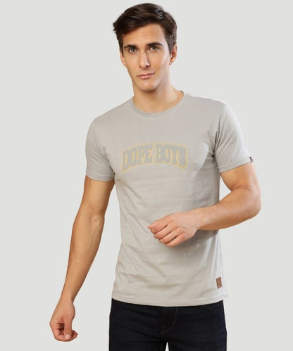 Men's Grey Typography Half Sleeves Regular Fit T-Shirt
